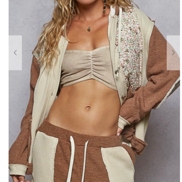 103.Hoodie Jacket Top relaxed fit in thermal with quilted detail floral pattern. - Picture 1 of 5